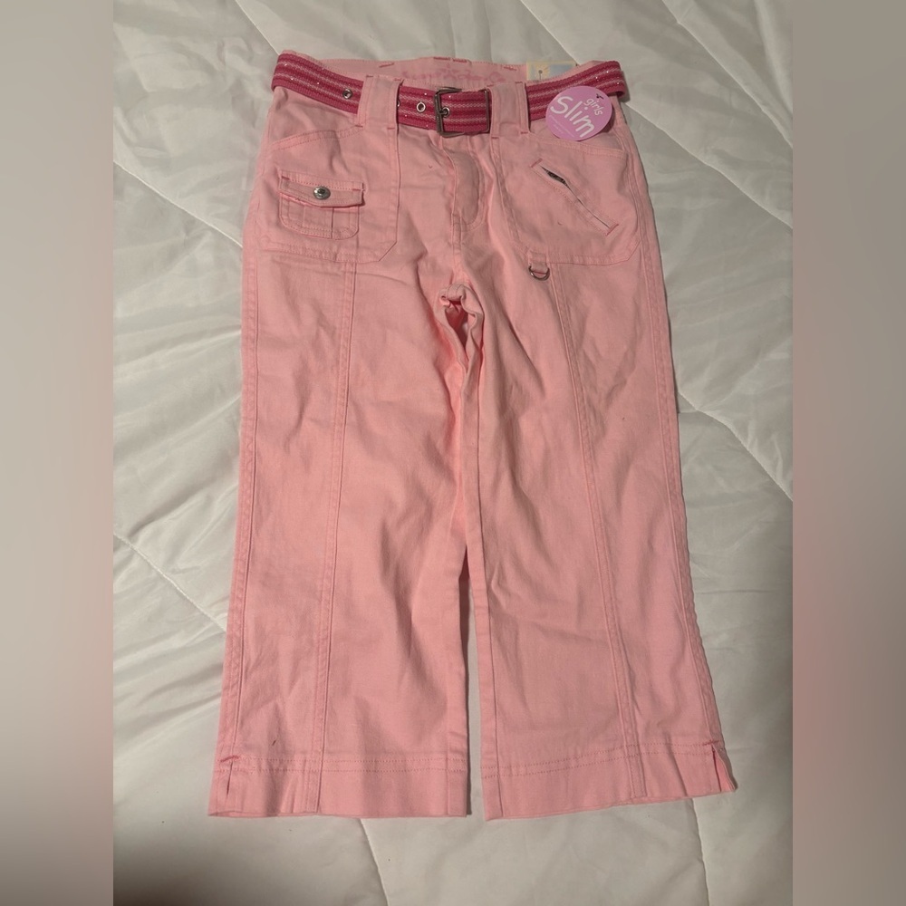 Arizona Jean Company Light Pink Slim Pants size 12 with pink sparkly belt Y2K